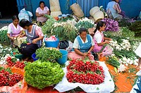 Sunday market in Tlacolula town.Vegetable vendors  . Oaxaca,Mexico.