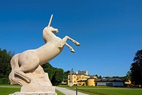 Unicorn Statue in Pleasure Garden Ziergarten of Hellbrunn Palace in Salzburg, Austria