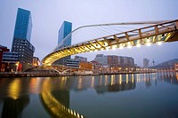 Zubizuri bridge by Santiago Calatrava, Bilbao. Biscay, Euskadi, Spain