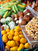 Fruit and vegetables on sale at the weekly market in Northampton, United Kingdom
