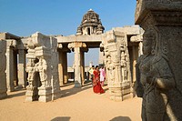 The wedding hall or Kalyana Mantapa with 38 carved monolithic pillars in Veerabhadra Temple16th century, Lepakshi ,Andhra Pradesh