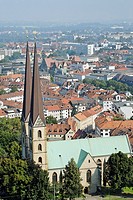 High view on the oldest city church Altstädter Nicolaikirche  It is a Gothic hall church with a height of 81 5 m 267 ft  It was founded in 1236 by the...