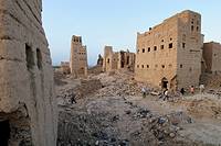 group of tourists hiking through the ruins of old Marib, Yemen, Arabia, West Asia