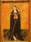 St Gertrude of Nivelles (c. 1455-1459, distemper on wood), painting by Joan Rosat Rosato, Diocesan Museum, Palma de Mallorca. Majorca, Balearic Island...