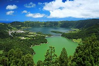 Sete Cidades crater and the twin lakes  Sao Miguel island, Azores islands, Portugal