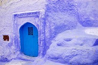 Typical Chefchaouen blue door. Rif region. Morocco