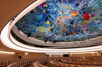 Human rights and Alliance of Civilizations Chamber, ceiling designed by Miquel Barceló, United Nations, Palais des Nations, Geneva, Switzerland