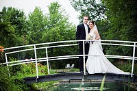 Newlyweds, Bride and Groom on bridge