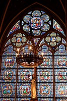 Virgen and Stained Glass Window, Notre Dame Cathedral, Paris, France, Europe