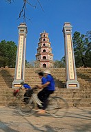 Asia, Vietnam, Hue  Thap Phuoc Duyen Source of Happiness Tower at Thien Mu Heavenly Lady Pagoda  Designated a UNESCO World Heritage Site in 1993, Hue ...