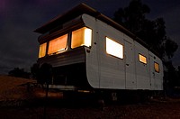 Old mobile home at night, Frankland, Western Australia, Australia