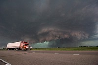 A semi pases a tornadic supercell just east of Kearney, Nebraska on Interstate 80, May 29, 2008  Shot from exit of interstate 80