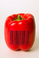 Red bell pepper with barcode superimposed to illustrate genetically modified food