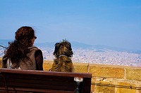 Contemplating Barcelona city from Montjuic castel.Europe, Spain, Catalonia.Marzo 2010.