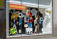 ´Superheros´ shop window display in Topshop fashion store in Oxford Street, London