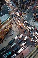 View of traffic at the intersection of Varick and Clarkson, from the 9th floor of a building in West Village, Manhattan, NYC
