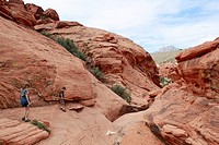 Woman and boy walk through Red Rock Canyon State Park in Las Vegas, NV