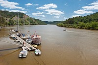 River port and population of Pomarao. Rio Guadiana. Alentejo. Portugal.
