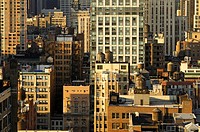 Urban compression with low-rising residential and commercial buildings in midtown Manhattan, New York, USA