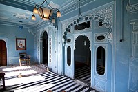 Blue colored room in City Palace, Udaipur, Rajasthan, India