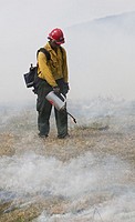 Shenandoah National Park, Virginia - Workers wearing fire resistant clothing intentionally burn Big Meadows  The National Park Service burns part of t...