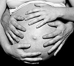 Hands on a pregnant woman