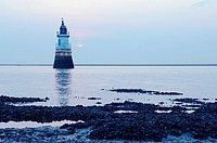 Lighthouse in the River Lune channel near Cockerham Sands Lancashire England