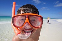 Happy Boy wearing snorkel, Playa Pilar, Cayo Guillermo, Cuba