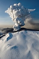 Eyjafjallajökull started erupting on April 14th  This is one of the first images of crater when the glacier ice was still not completely covered in vo...