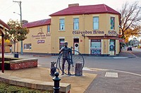 Sculpture of a penny farthing cyclist outside the Clarendon Arms Hotel in the historic northern Tasmanian town of Evandale  Evandale is the home of th...