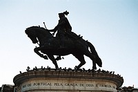 Dom Joao I monument to a horse and holding a long scepter, king of Portugal in 1385, Praça de Figueria, work in bronze of Leopoldo Almeida.