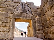 europe, greece, peloponnese, ancient mycenae, archaeological area, gate of the lions