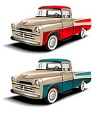 Vectorial icon set of American retro pickups, executed in two colour versions and isolated on white backgrounds  Every pickup is in separate layers  F...