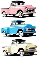 Vectorial icon set of American retro pickups isolated on white backgrounds  Every pickup is in separate layers  File contains gradients and blends