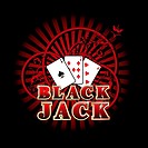 Vectorial composition with three cards and golden style inscription ´Black Jack´ on background with red rays and ornaments
