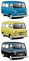 Vectorial icon set of English old-fashioned vans with right-side steering wheel isolated on white backgrounds  Every van is in separate layers  File c...