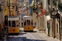 Lisbon, Elevador da Bica Bica cable car, Bairro Alto, Rua da Bica de Duarte Belo, Portugal  Europe.