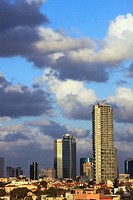 Israel, Tel Aviv-Yafo, High-rise buildings behind Neve Tzedek neighborhood
