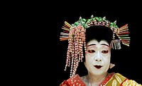 Japanese Kabuki actor Ichimura Manjiro performs a classical dance called ´Fuji-Musume´, meaning ´Wisteria Maiden´, in the northern Spanish town of San...