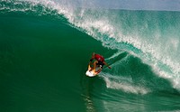 Australia´s Mick Fanning surfs in his heat against France´s Jeremy Flores, during the second round of the Quiksilver Pro which is part of the ASP Men´...