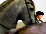 Spain´s matador Manuel Jesus ´El Cid´ waits to enter to the bullring as horses passes during the Santiago bullfighting fair in Santander