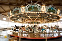 Mary go round. Carousel horses, Fall River, MA , Massachussets , U.S.A. , Motion blur
