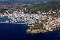 Santa Eularia del Riu, Punta des Farallo in foreground, Ibiza, Balearic Islands, Spain