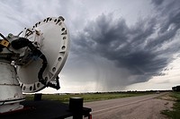 A mobile Doppler Radar truck scans a storm near Pickstown, South Dakota, June 3, 2010