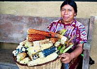 Guatemala, Mayan woman with corn harvest