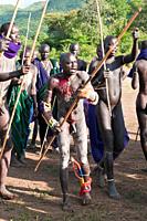 Donga stick fighters, Surma tribe, Tulgit, Omo river valley, Ethiopia