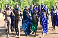 Donga stick fight ceremony, Surma tribe, Tulgit, Omo river valley, Ethiopia