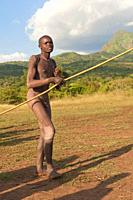 Donga stick fighter, Surma tribe, Tulgit, Omo river valley, Ethiopia