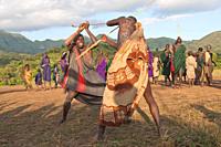 Donga stick fighters, Surma tribe, Tulgit, Omo river valley, Ethiopia