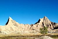 Rock formations caused by erosion in the Badlands National Park in South Dakota, United States